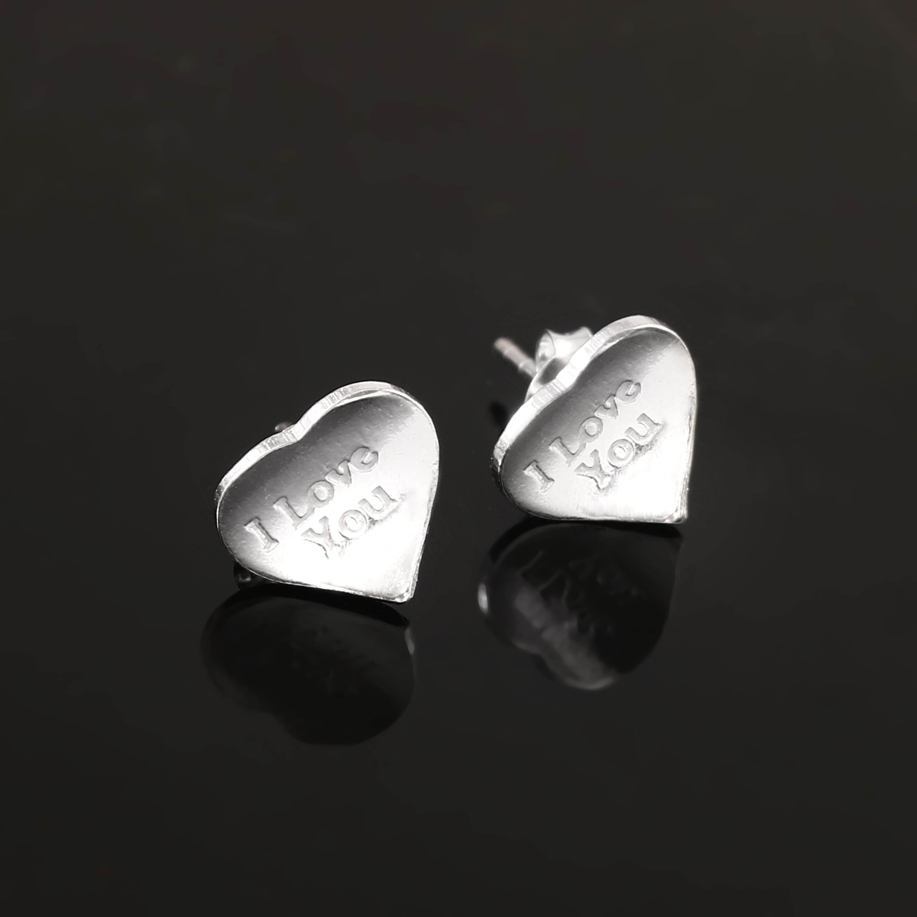 Sterling Silver Earrings| Hearts Earrings Tops| Silver Earrings| I love you earrings| gift for her
